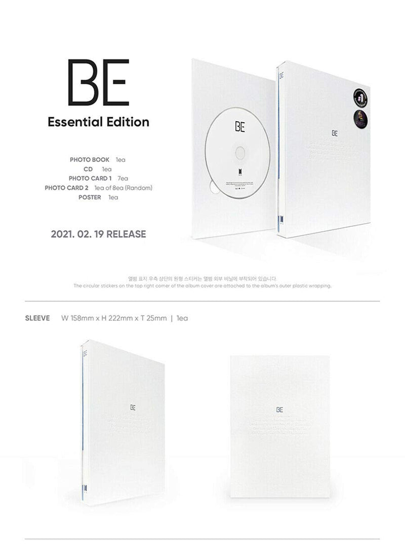 BTS [BE] Essential Edition Album CD+Photo Book+8ea Card+Poster(On Pack) K-POP SEALED+TRACKING CODE,