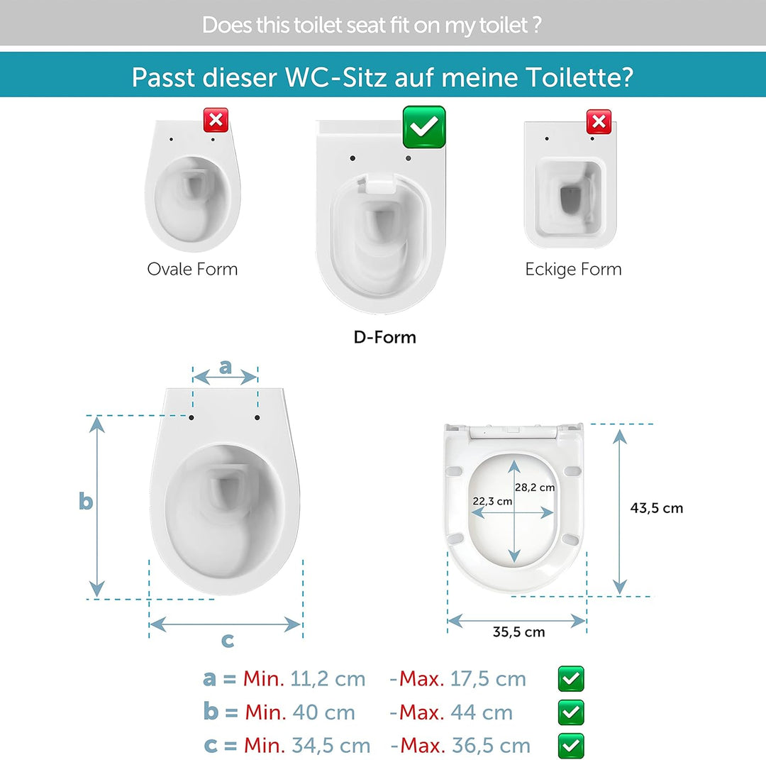 Aqua Bagno | Flacher Toilettendeckel & WC-Sitz mit Absenkautomatik, abnehmbarer Klodeckel D-Form, Un