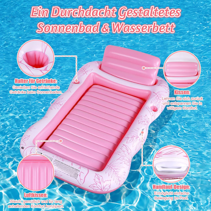 Charmofun Aufblasbarer Luftmatratze Pool, Inflatable Tanning Pool mit Tassenhalter, Pool Lounge aufb