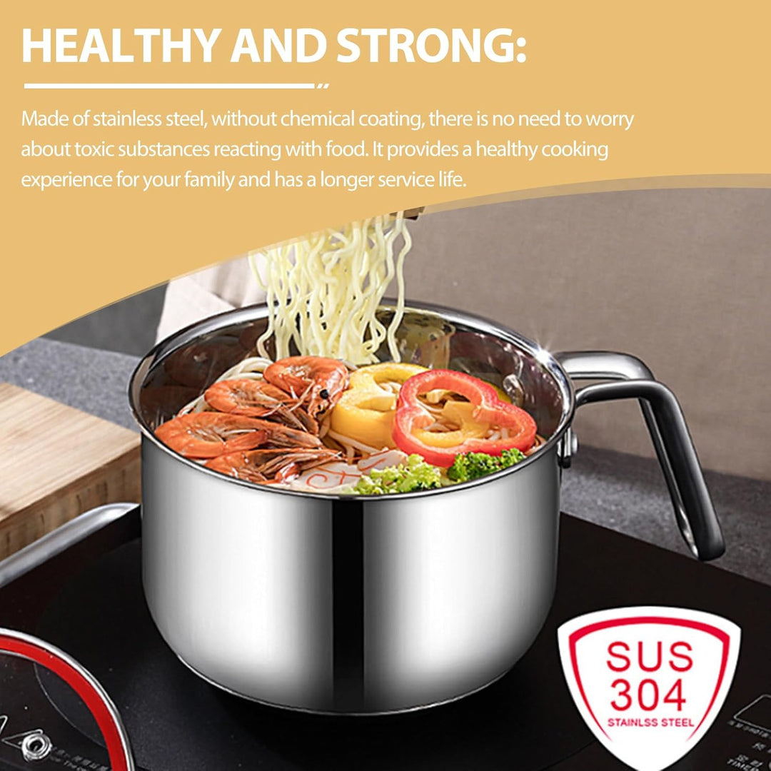 Kochtopf 1,75 L Edelstahl mit Glasdeckel, 16 cm Milchtopf Doppelwandig für Induktion, Simmertopf, Wa