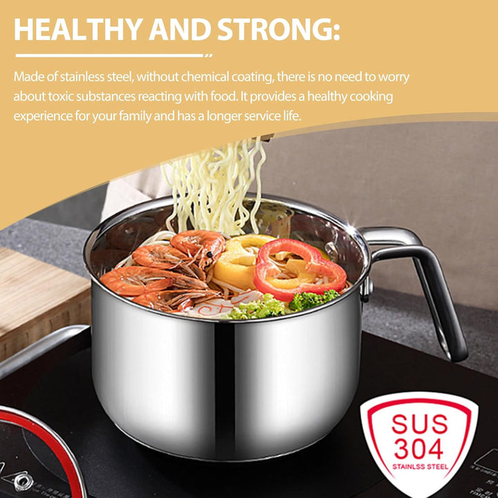 Kochtopf 1,75 L Edelstahl mit Glasdeckel, 16 cm Milchtopf Doppelwandig für Induktion, Simmertopf, Wa