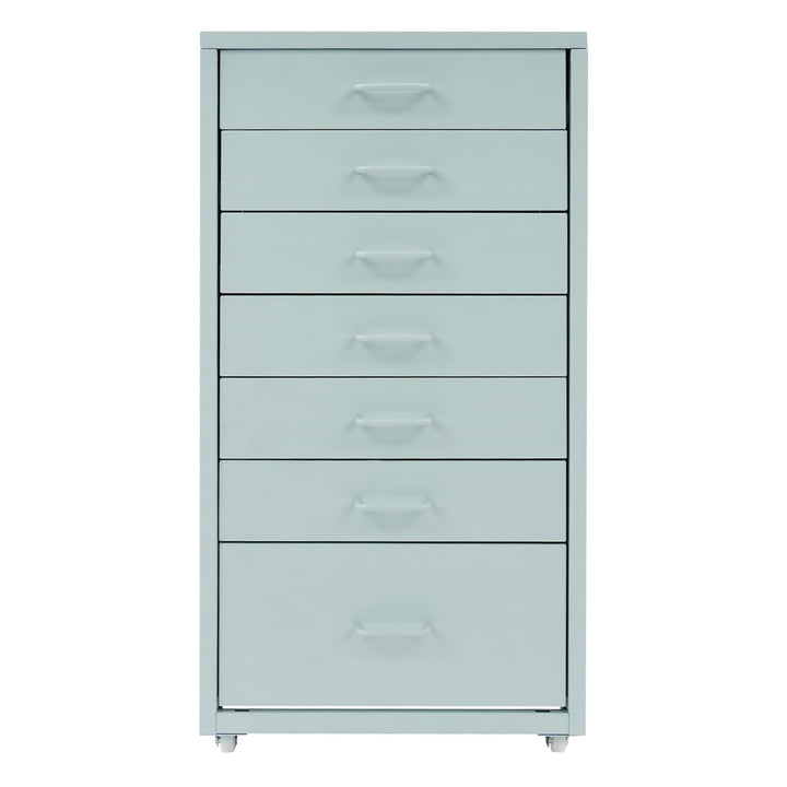 Metall Rollcontainer mit 7 Schubladen, Mobiler Aktenschrank, Büroschrank mit Rädern, Rollschrank Sch