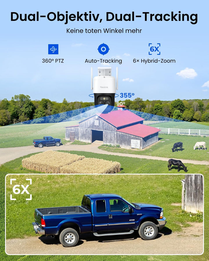 Reolink 4G LTE Überwachungskamera mit SIM Karte, 24/7-Aufzeichnung, 2K Kamera Outdoor Akku mit 30W S