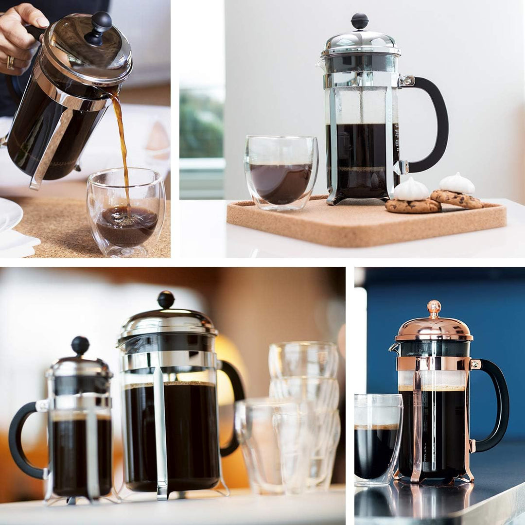 Bodum Chambord Kaffeebereiter 8 Tassen mit Metallrahmen, Chrom, Schwarz, 1 l