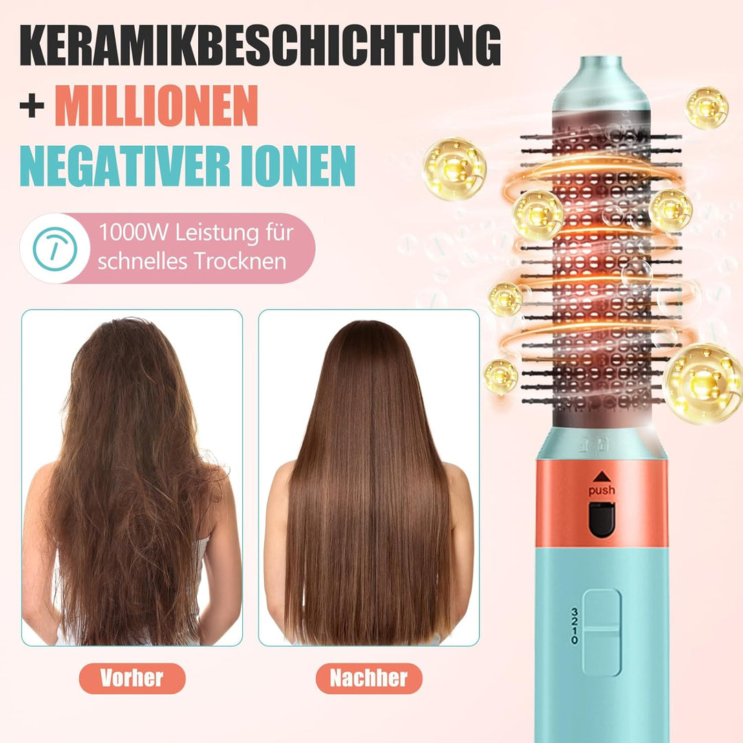 Ionen Föhn 5 in 1, 1000W Multifunktionaler Hairstyler, Lockenstab Automatisch, Professioneller Warml