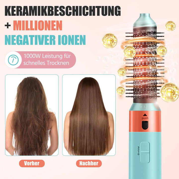 Ionen Föhn 5 in 1, 1000W Multifunktionaler Hairstyler, Lockenstab Automatisch, Professioneller Warml