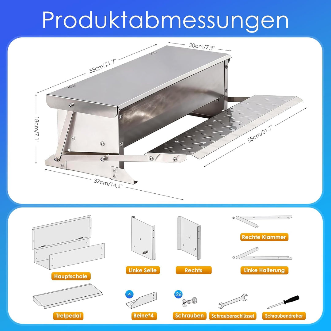 Futterautomat HüHner 5kg HüHnerfüTterung Aus Verzinktem Stahl mit Automatisches Pedal, Wasserdichte