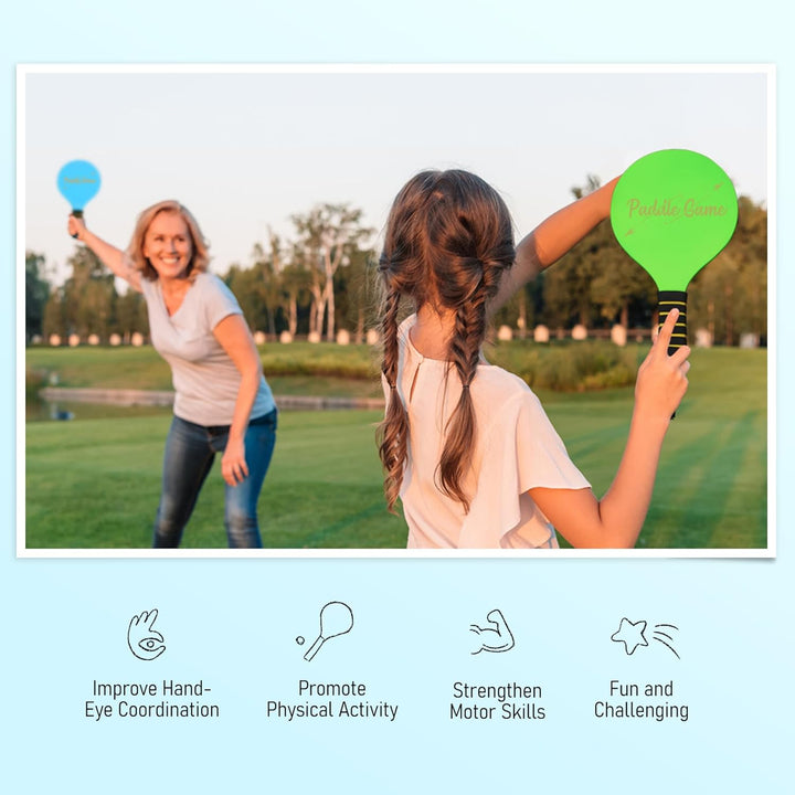 U&C Planet Beachball Set Paddle Ball Spiel Strandschlägerset aus Holz Schläger Spiel für Kinder&Fami
