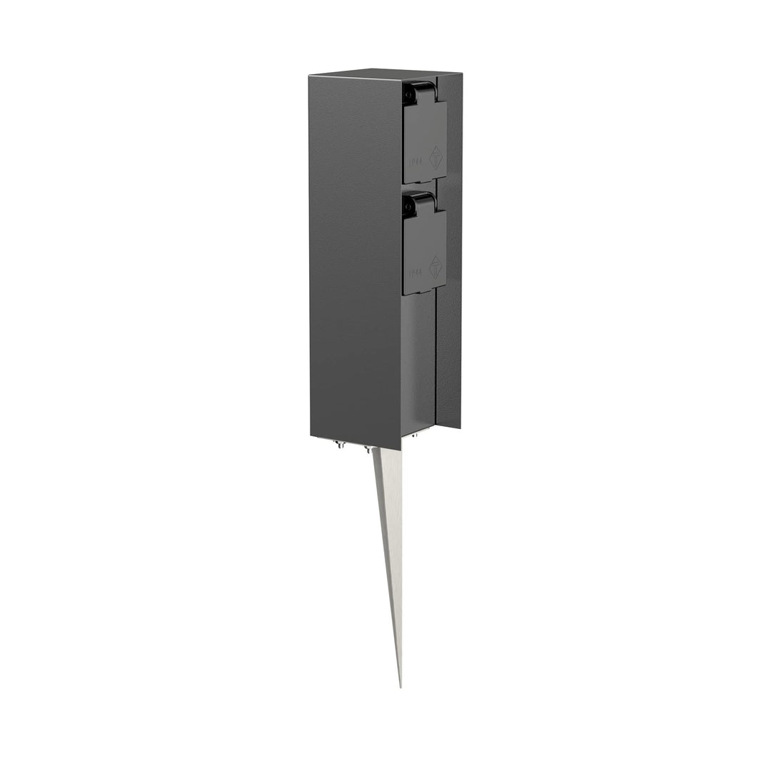ledscom.de Garten-Steckdosen-Säule POMI mit Erdspiess für aussen, IP44, 2-Fach, anthrazit, eckig, 23