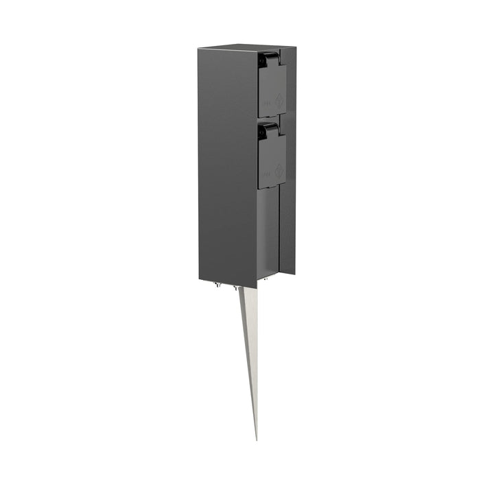 ledscom.de Garten-Steckdosen-Säule POMI mit Erdspiess für aussen, IP44, 2-Fach, anthrazit, eckig, 23