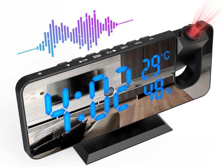 ShinePick Projektionswecker, Digital Wecker mit Projektion, Radiowecker mit USB-Anschluss Snooze Dua