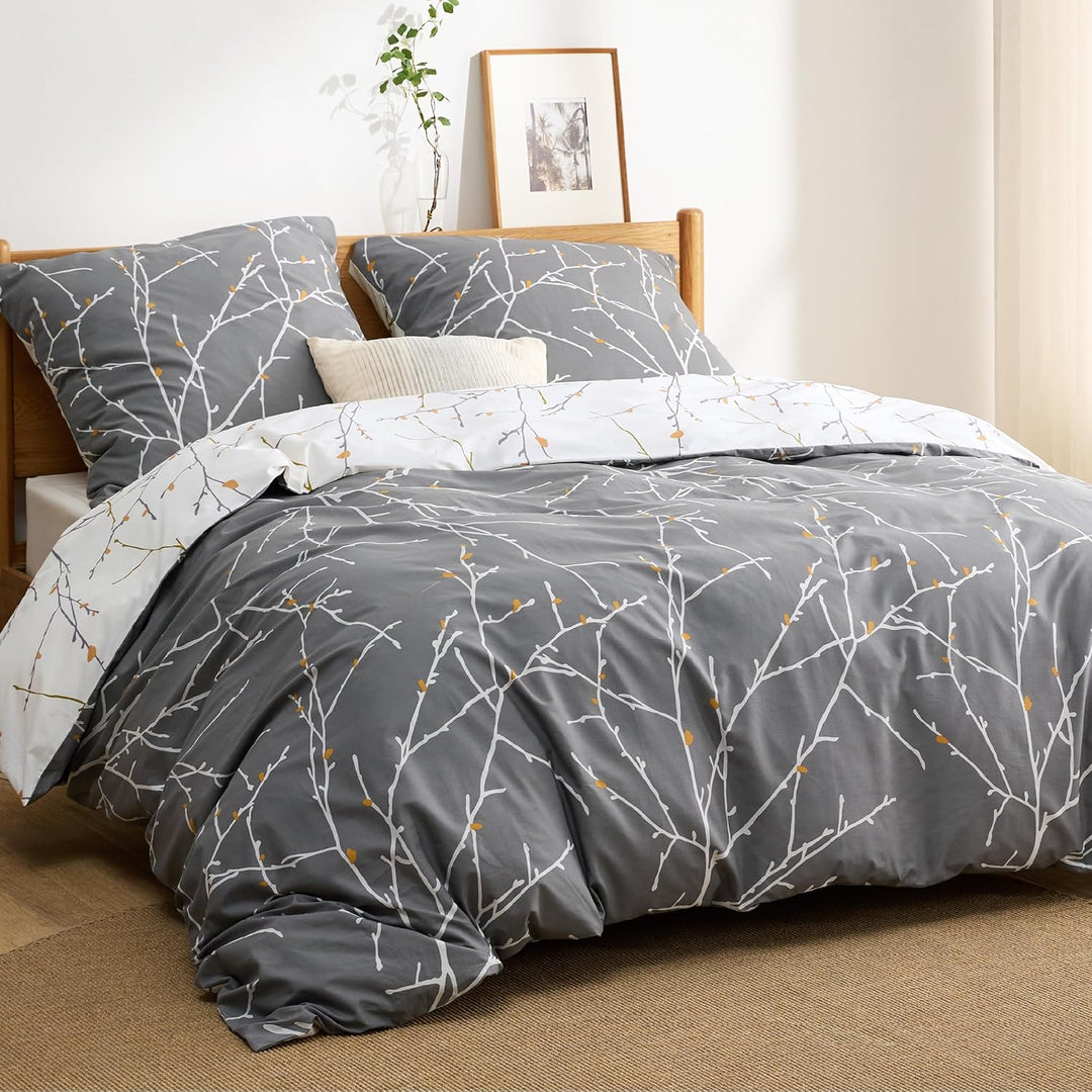 BEDSURE Bettwäsche 200x200 Baumwolle Grau - Bettwäsche-Sets 200 x 200 cm Bettbezug 3teilig mit 2 Kis