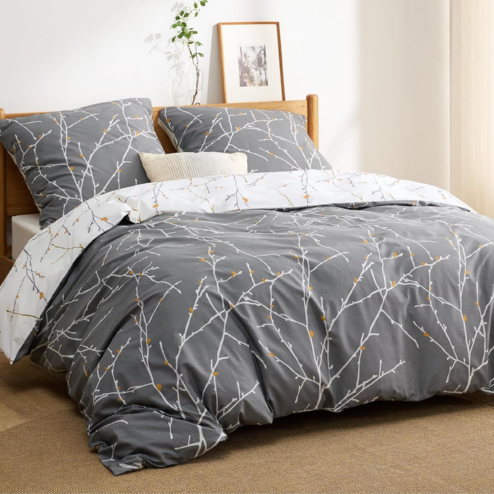 BEDSURE Bettwäsche 200x200 Baumwolle Grau - Bettwäsche-Sets 200 x 200 cm Bettbezug 3teilig mit 2 Kis