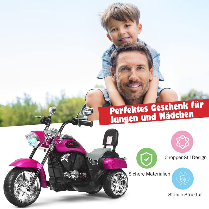 FANTASK Kinder Elektromotorrad mit verstellbarem Scheinwerfer, Dreirad Elektromotorrad mit Sound, Ho