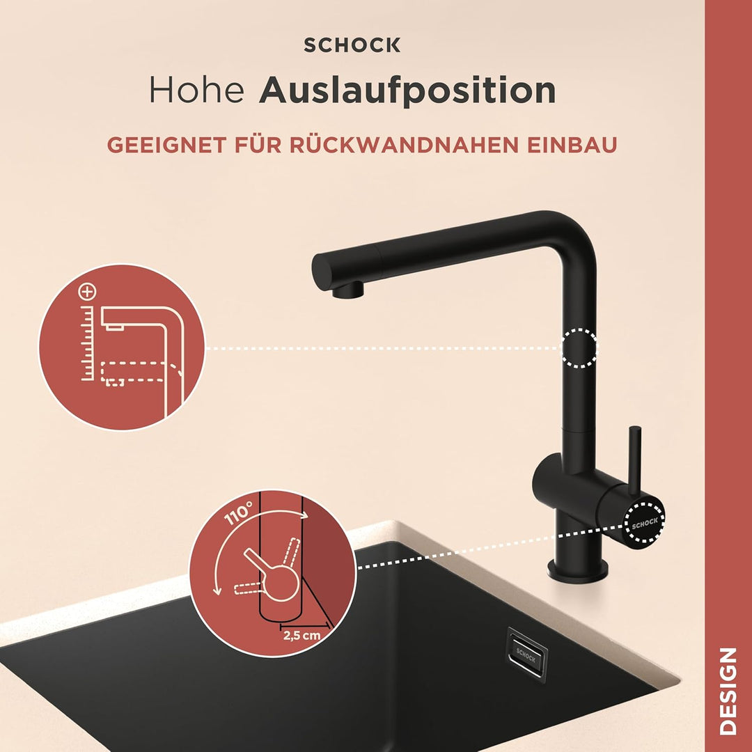 SCHOCK Küchenarmatur Epos Croma – Hochdruck Armatur mit Festauslauf und Standard Norm-Anschlüssen Fe