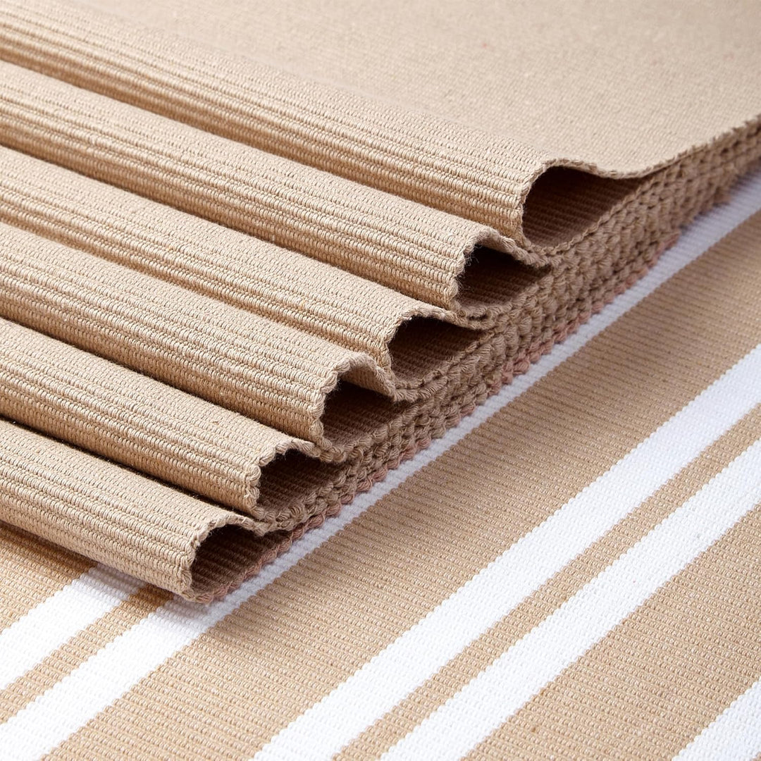 Encasa Homes Esszimmer-Set (6 Tischsets + 1 Tischläufer) | Franca Beige | Fein gerippte Baumwolle |
