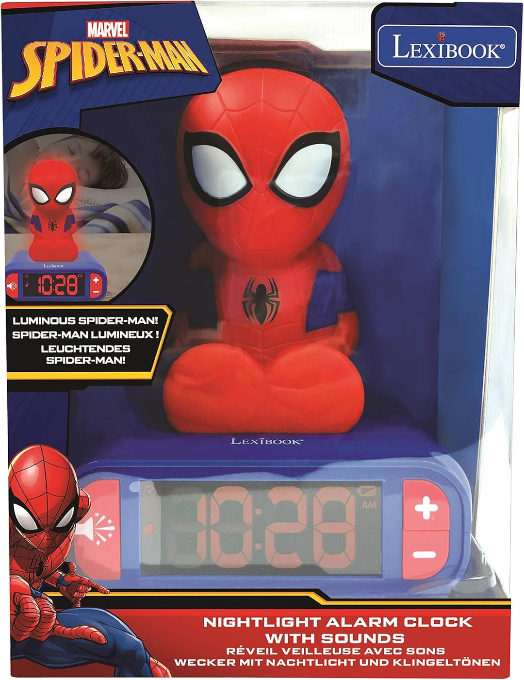 Lexibook, Spider-Man, Nachtlicht-Wecker, RL800SP | Klänge und Melodien, LCD-Display mit Hintergrundb