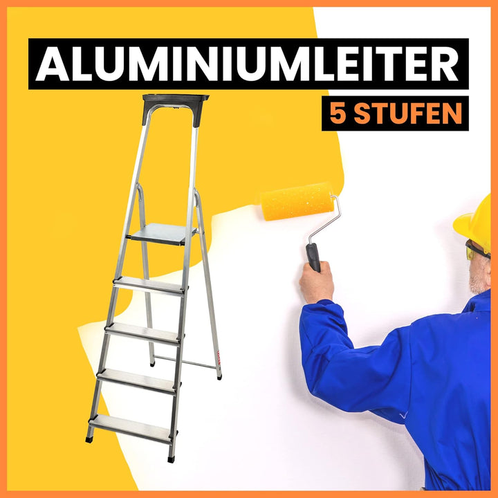 KADAX Aluminiumleiter, Stehleiter bis zu 125 kg, Stufenleiter, Klapptritt für Senioren, Alu-Sicherhe