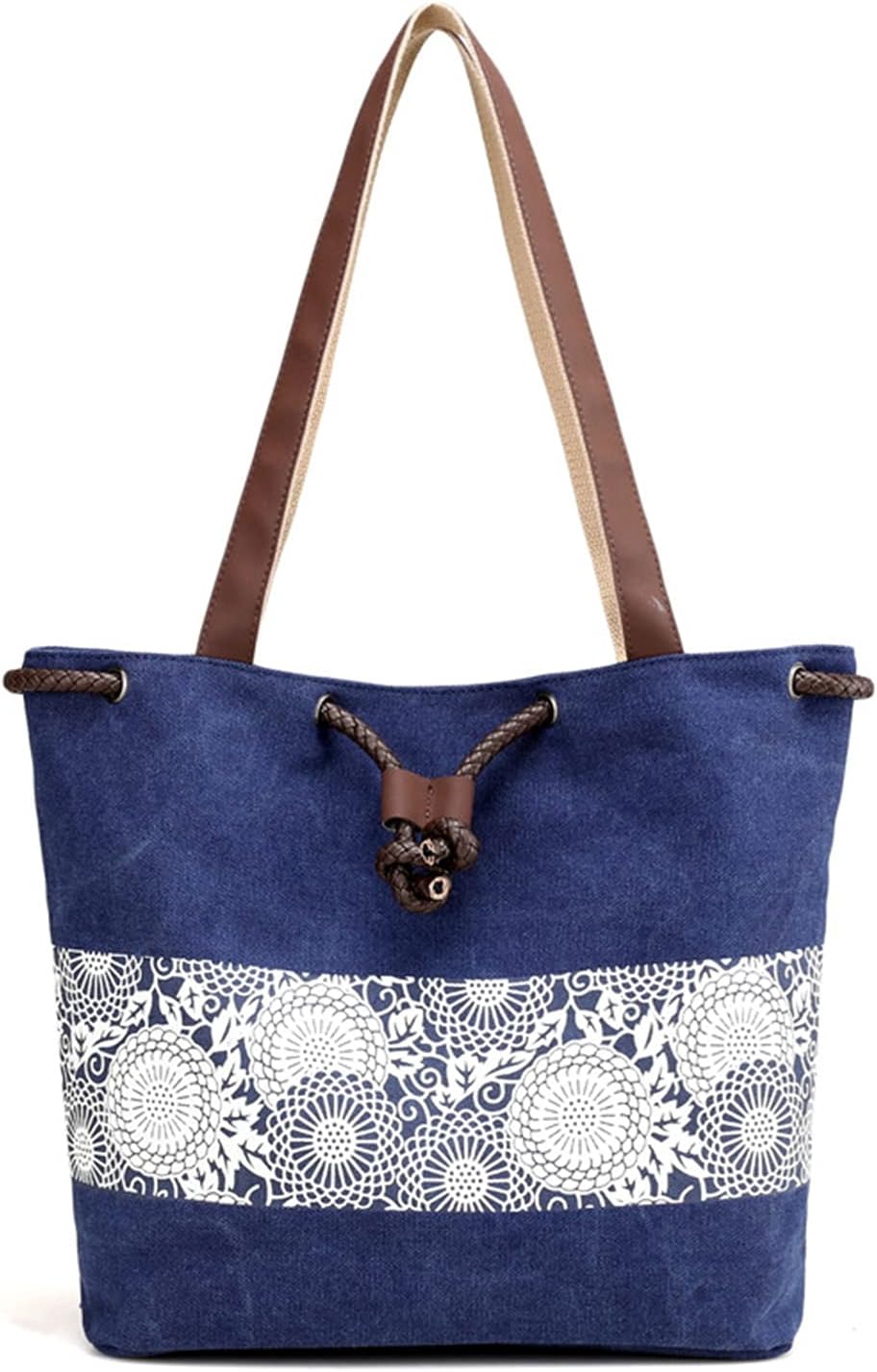 PORRASSO Damen Schultertasche Canvas Tote Umhängentasche Retro Kordelzug Beuteltasche Frauen Shopper