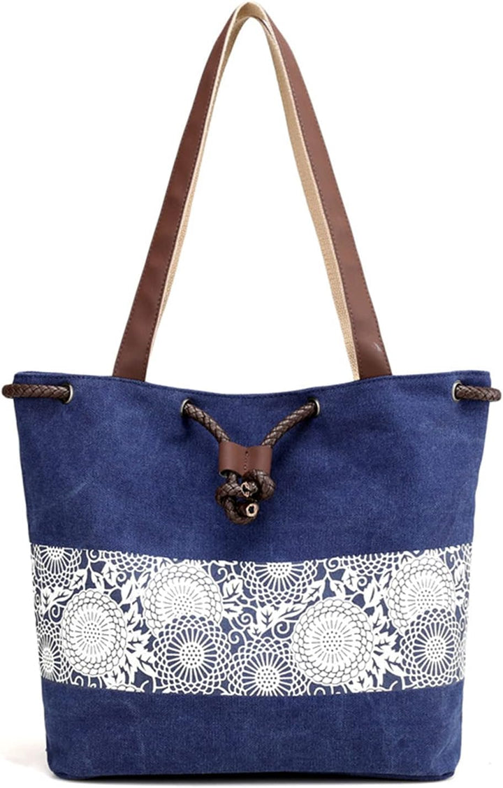 PORRASSO Damen Schultertasche Canvas Tote Umhängentasche Retro Kordelzug Beuteltasche Frauen Shopper