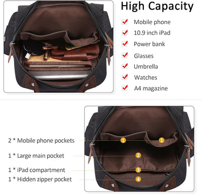 DORRISO Brusttasche Herren Mode Grosse Kapazität Schultertasche für 10,9 Zoll iPad mit Griff Mehrere