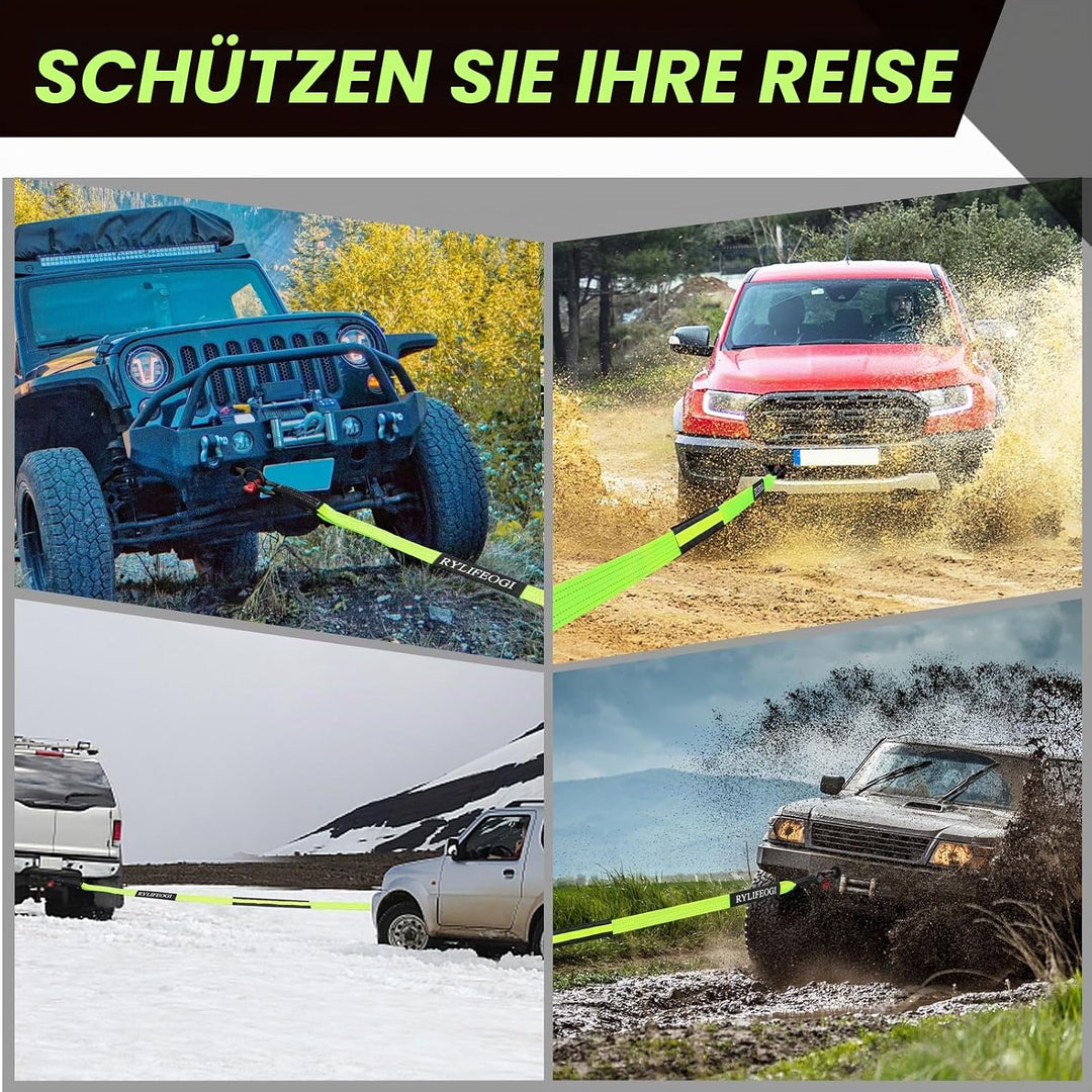 RYLIFEOGI Abschleppseil 10 Tonnen (22,000Lbs), 5mx5cm Heavy Duty Tow Strap mit 2 Verstärkten Haken 2