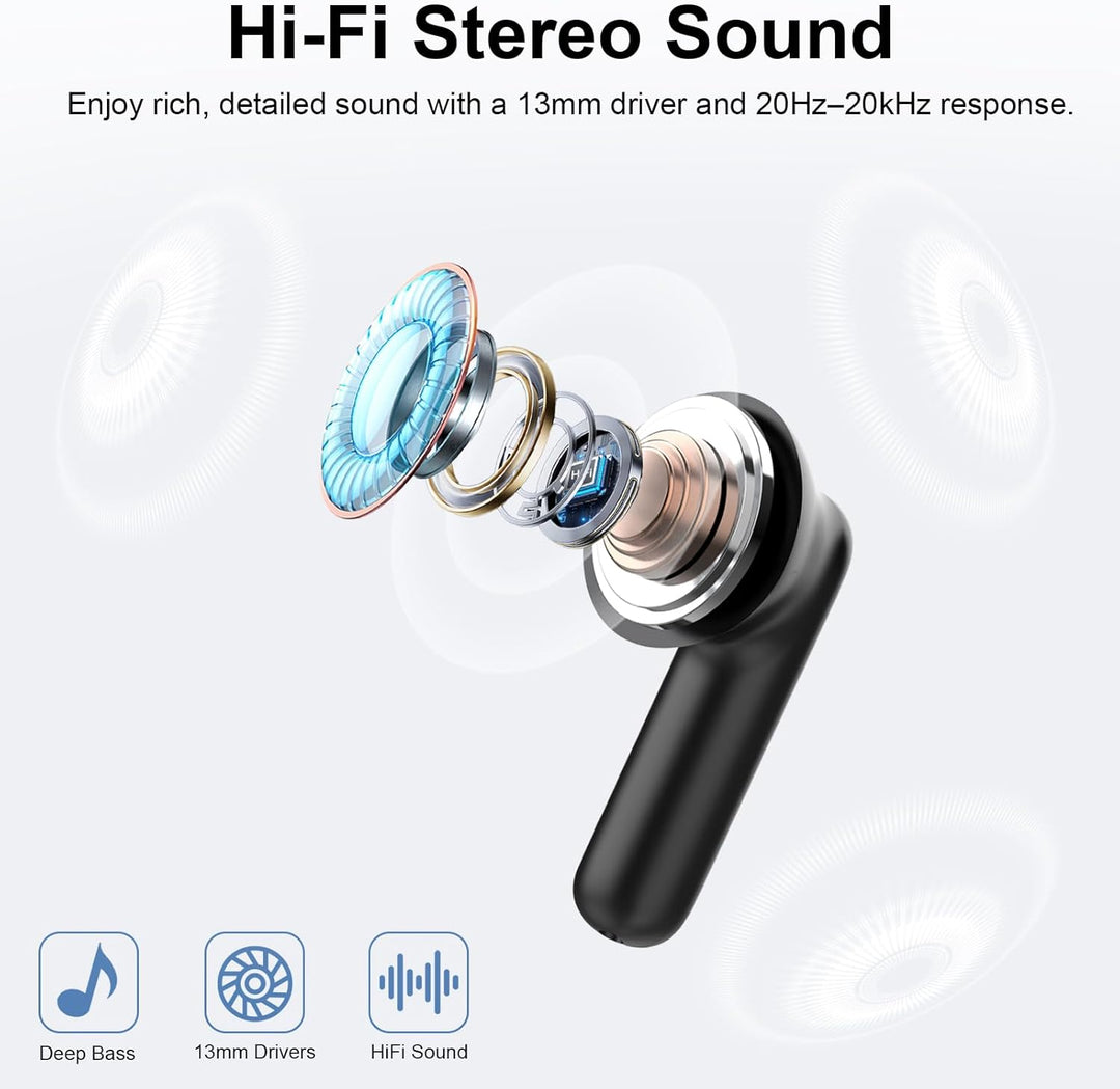 Bluetooth Kopfhörer, In Ear Kopfhörer Kabellos Bluetooth 5.4 mit 4 ENC Noise Cancelling Mics, 2026 K