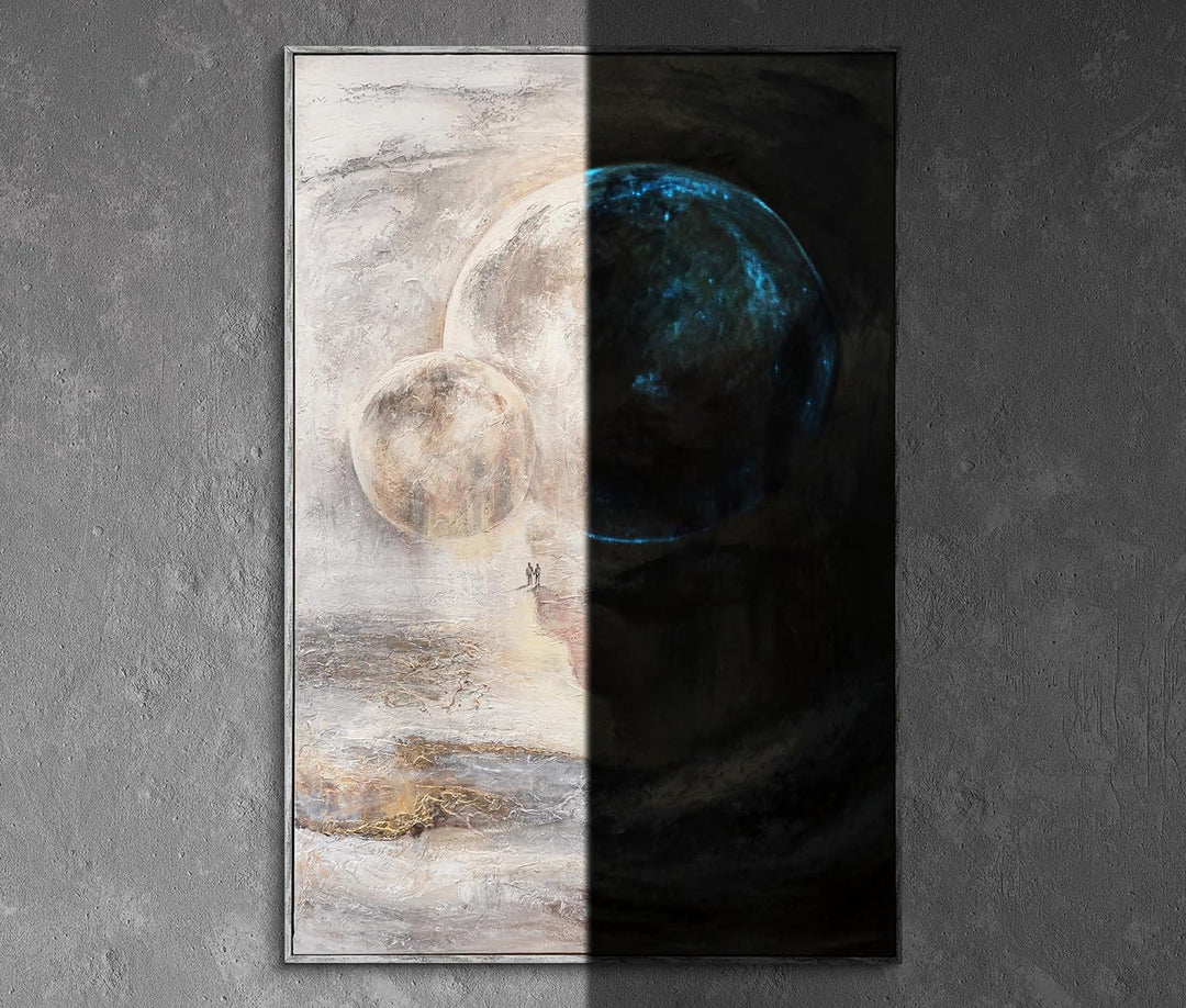YS-Art XXL Abstrakt Fluoreszierendes selbst leuchtendes Acryl 3D Gemälde auf Leinwand Sternenverbind