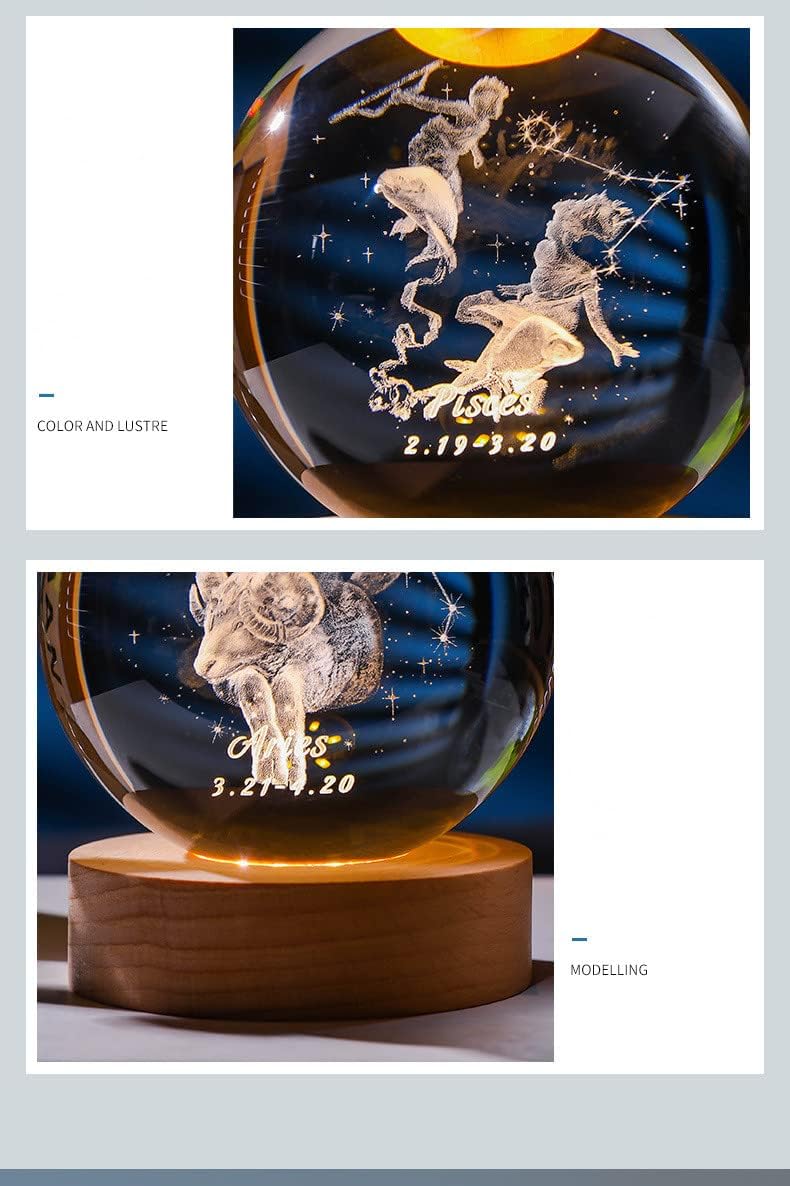 qianyue Laser Gravierte Sternzeichen Kristallkugel Miniatur 3D Kristall Handwerk Dekoration Glas Kug