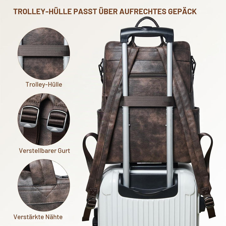 Shrrie Laptop-Rucksack für Damen, 15,6 Zoll Reise-Rucksack aus Leder, Handgepäck-Rucksack Computerta