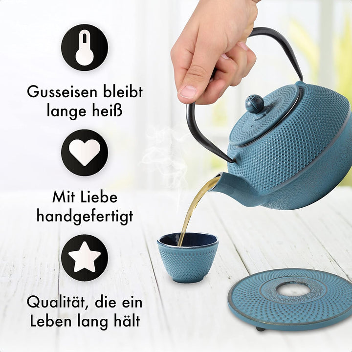 Tealøv TEEKANNE GUSSEISEN 1,1 LITER IN GESCHENKBOX | Komplettes Teeservice | Gusseiserne Teekanne mi