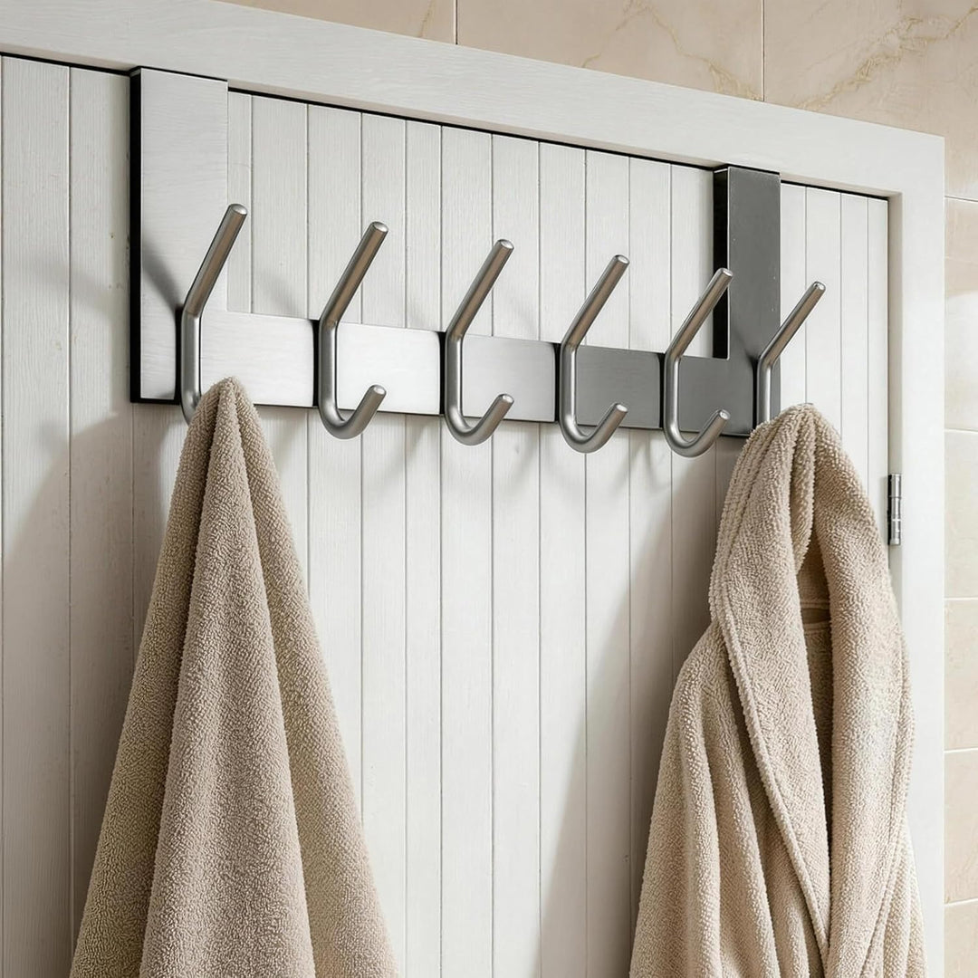WEBI Türhaken zum Einhängen,Türgarderobe mit 6 Haken,Kleiderhaken Tür,Türaufhänger,Türhakenleiste In