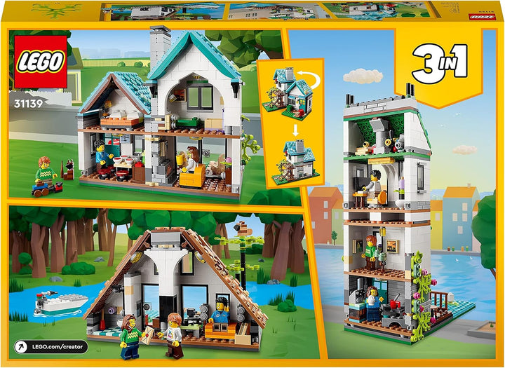 LEGO 31139 Creator 3in1 Gemütliches Haus Set, Modellbausatz mit 3 verschiedenen Häusern Plus Familie