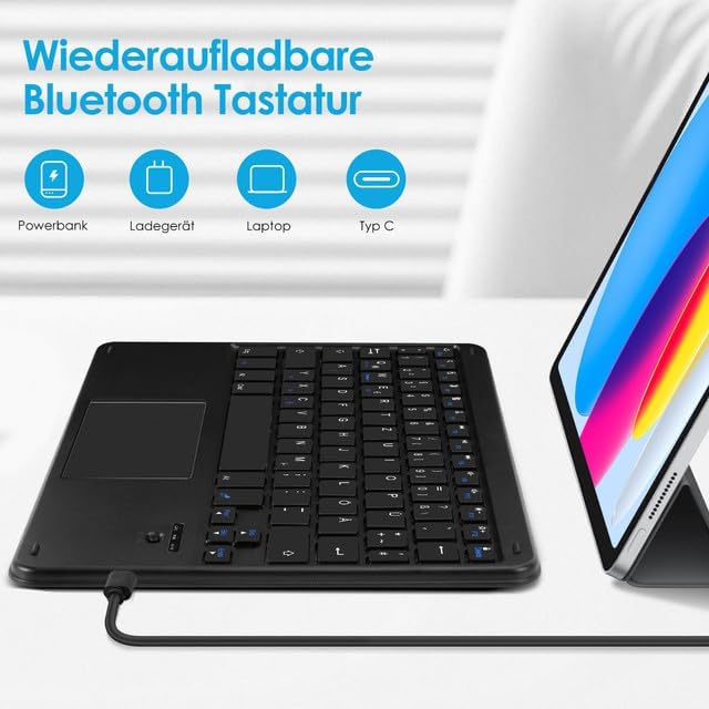 LAMA Kabellose Bluetooth Tastatur mit Touchpad, wiederaufladbare Ultra-dünn Universal Tablet Tastatu