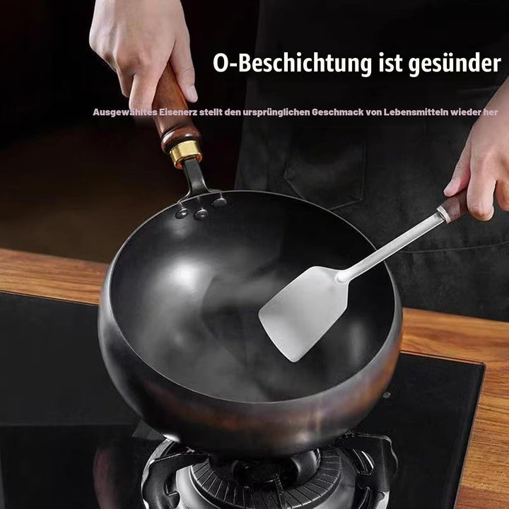 Japanische Eisenpfanne – 2025 Handgefertigte Unbeschichtete Antihaftpfanne aus Reinem Eisen 24cm mit