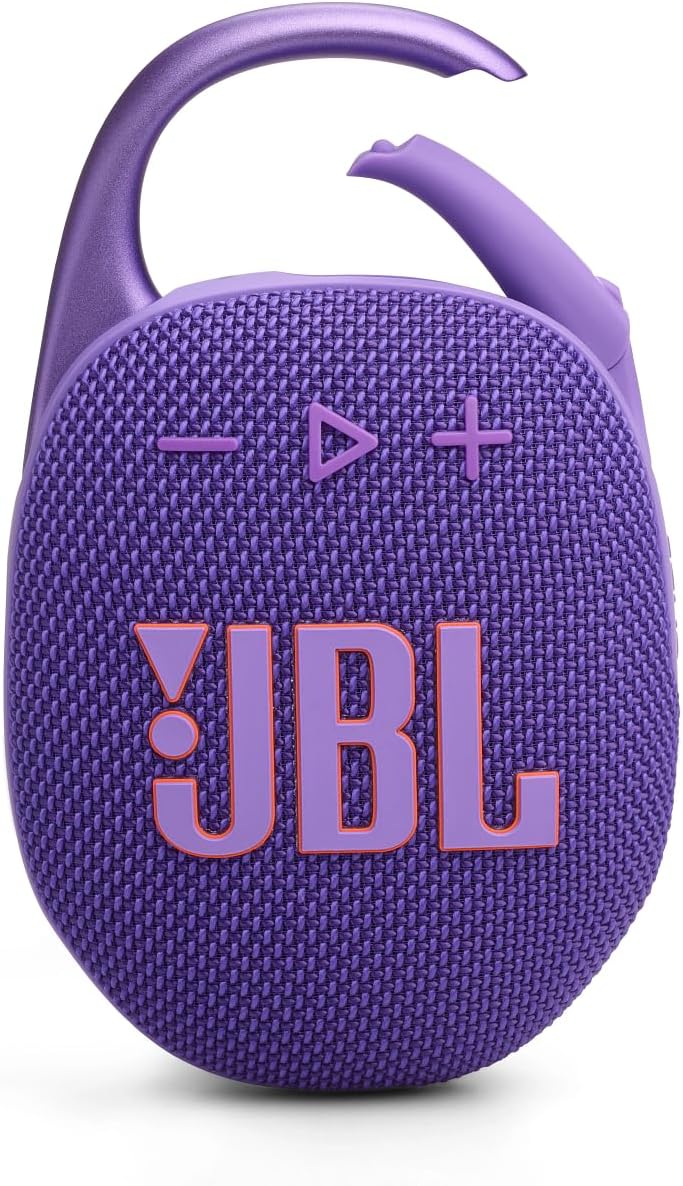 JBL Clip 5 in Lila – Tragbare Bluetooth-Lautsprecher-Box mit JBL Pro Sound, tiefem Bass und Playtime