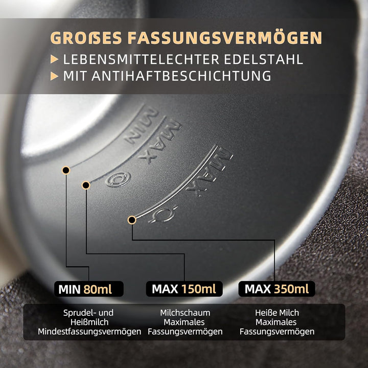 JIANYANA Elektrischer Milchaufschäumer 5-in-1,350ml Edelstahl Milchschäumer Heiss & Kalt mit,Leise,F