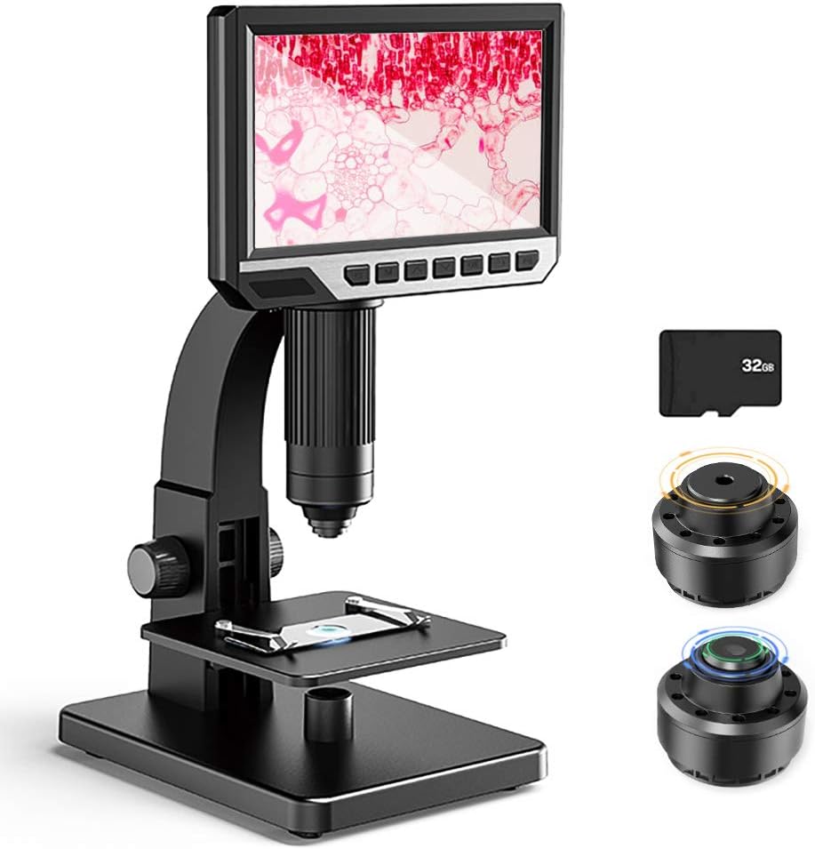 Digitales Mikroskop mit LCD-Display 7 Zoll (17.8 cm) Doppelobjektiv, 500 – 2000 X Kamera mit 12 MP u