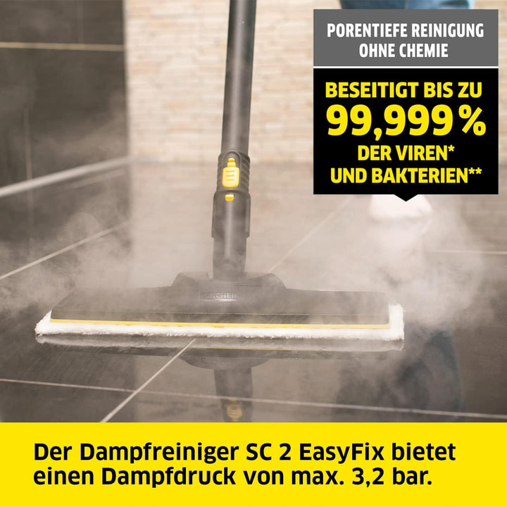 Kärcher Dampfreiniger SC 2 EasyFix, Dampfdruck: 3,2 bar, Aufheizzeit: 6,5 min., Leistung: 1.500 W, F