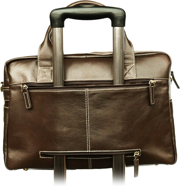 Enzo Design Aktentasche aus genarbtem Leder, abnehmbarer und verstellbarer Schultergurt, braun (Brau