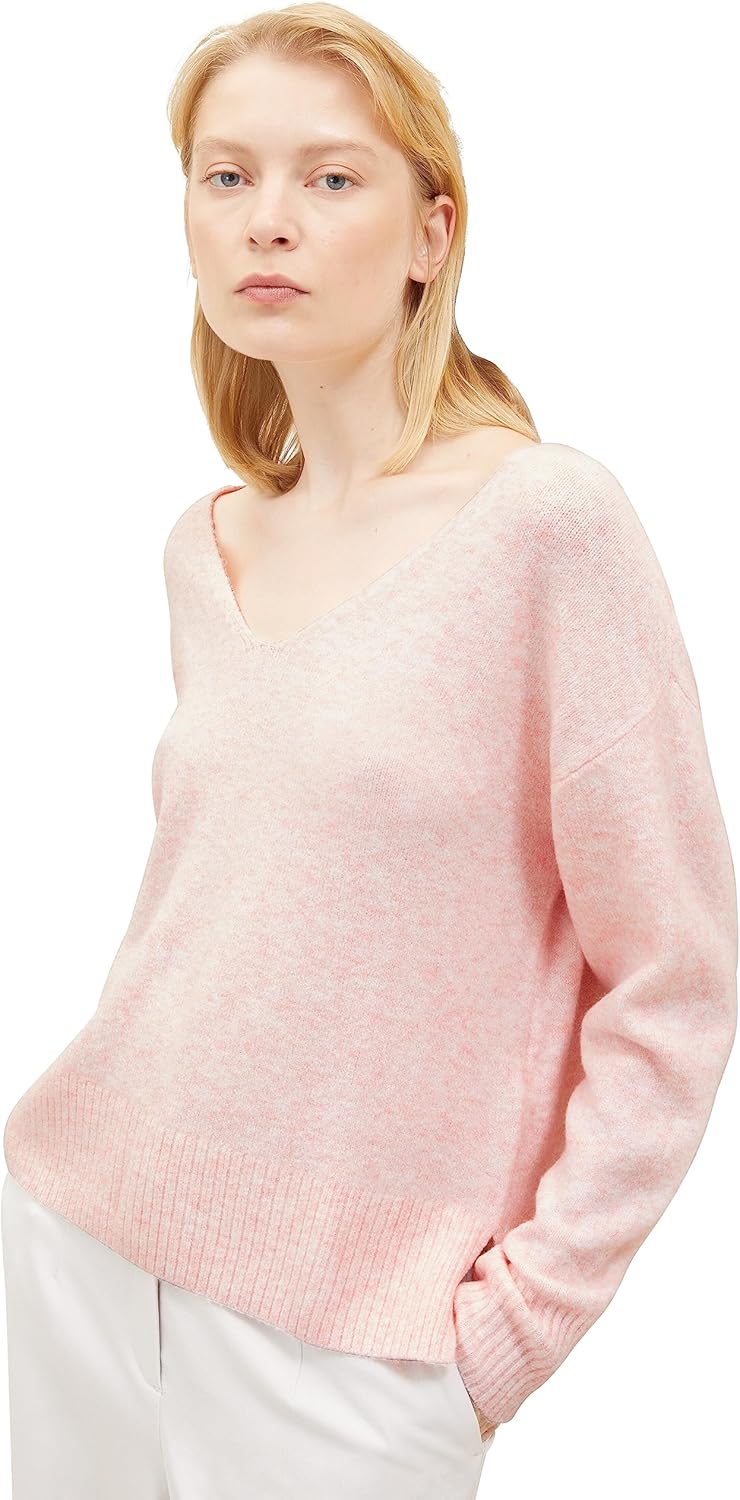 Tom Tailor Denim Damen 1038392 Basic Pullover mit V-Ausschnitt (1er Pack) M 32541 - Light English Ro