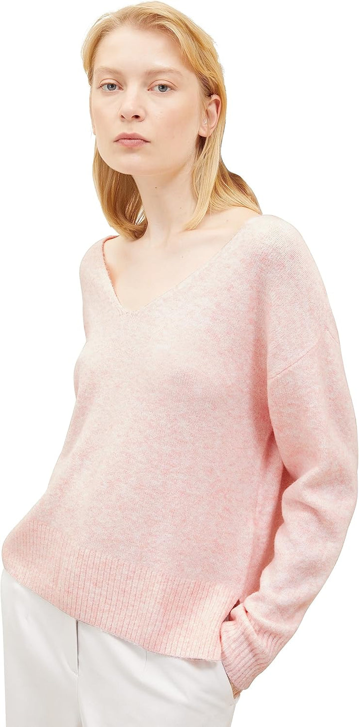 Tom Tailor Denim Damen 1038392 Basic Pullover mit V-Ausschnitt (1er Pack) M 32541 - Light English Ro