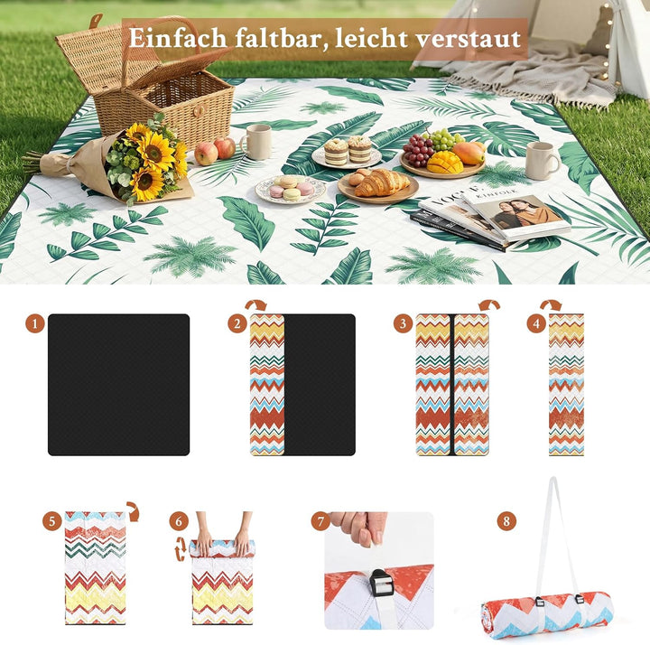 TXBOBECO Picknickdecke 200x200cm XXL, Stranddecke Wasserdicht Sandfrei, Outdoor Camping Decke mit Tr