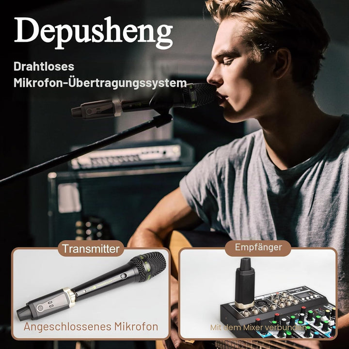 Depusheng T9 Drahtloses Mikrofon XLR Sender und XLR Empfänger Drahtloses System für dynamische und K