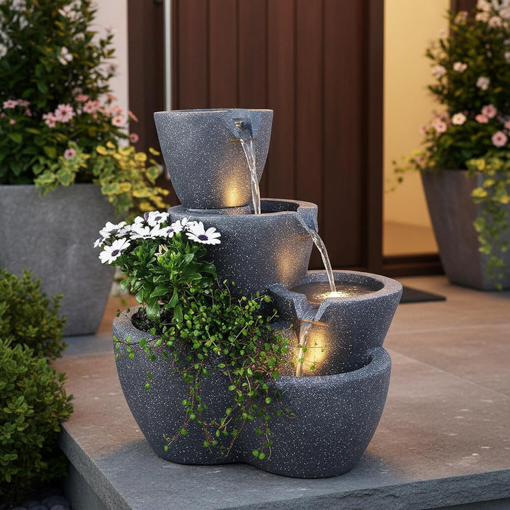 Zimmerbrunnen mit Beleuchtung Botana Gartenbrunnen bepflanzbar Springbrunnen Terrassenbrunnen (LED: