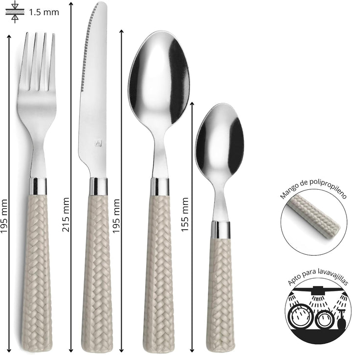 Amefa PAILLE Besteck Set 6 Personen | Essbesteck 24-teilig | helle Griffe im Flechtdesign | Besteck