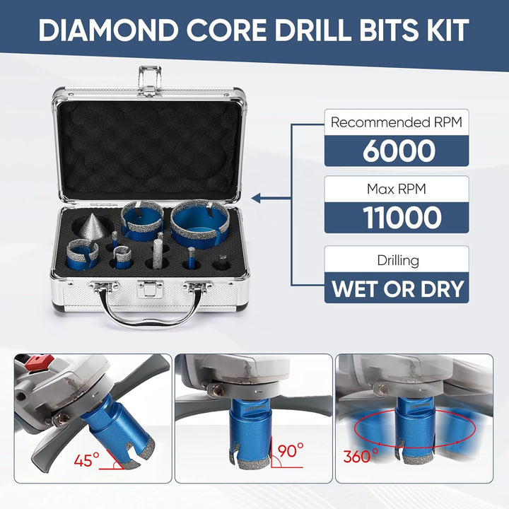 Diamant Fliesenbohrer Set 10 Stücke, 6/6/8/20/35/50/68mm, Diamant-Fasenbohrer /10mm Fingerbohrer/Dre