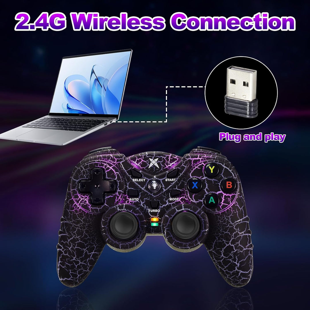 NBCP PC Wireless Game Controller mit Dual Vibration, 2.4G Gaming Joystick, RGB Beleuchtung und Turbo