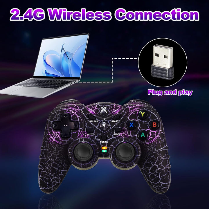 NBCP PC Wireless Game Controller mit Dual Vibration, 2.4G Gaming Joystick, RGB Beleuchtung und Turbo