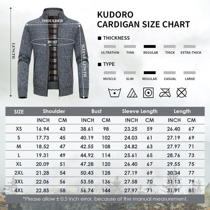 KUDORO Strickjacke Herren Cardigan Trachtenjacke mit Reissverschluss Gestrickt Wintermantel Strickja